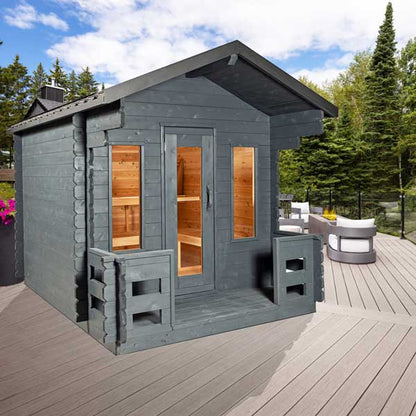 outdoor sauna with porch