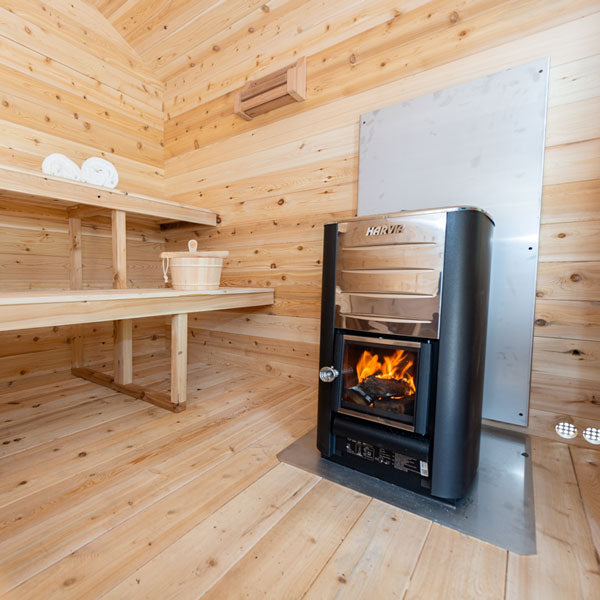 outdoor sauna with porch