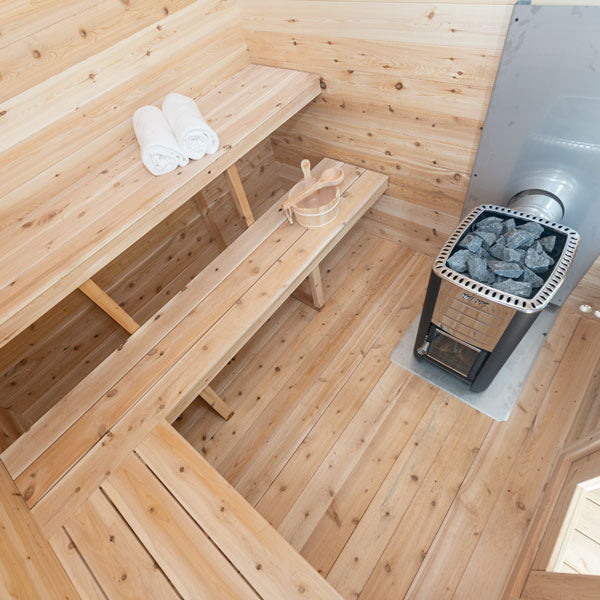 outdoor sauna with porch