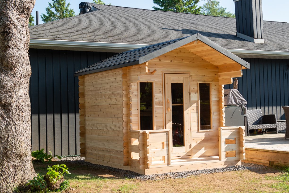 outdoor sauna with porch