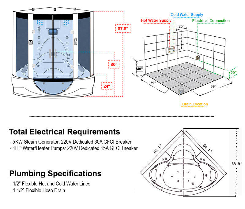 shower with steam generator