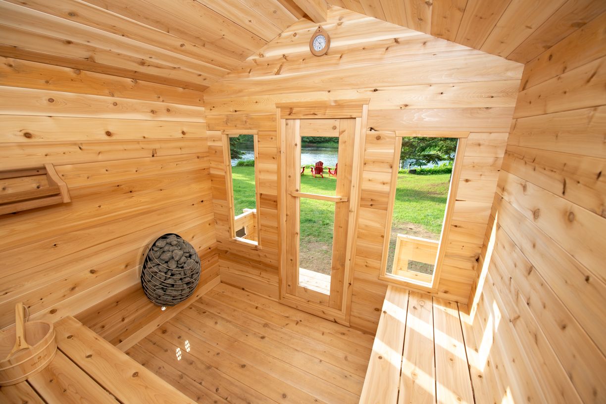 outdoor sauna with porch